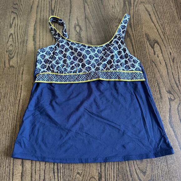 Lands End Womens Navy Blue Yellow Underwire Tankini Swim Suit Top Size 14 - Picture 1 of 7
